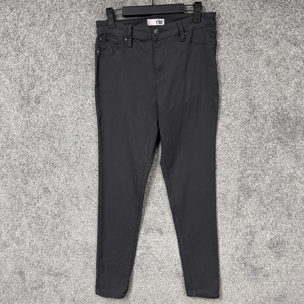 YMI Jeans Womens L 28x27.5 Gray Denim Mid Rise Skinny Stretch Charcoal Wash